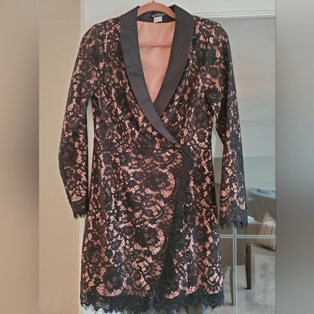 NEW Venus Black Lace Tuxedo Dress